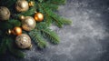 Beautiful Wide Angle Holiday Template with Christmas ball on fir tree and highlights. Web banner with copy space for Royalty Free Stock Photo
