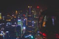 Beautiful wide-angle night aerial view of Guangzhou Zhujiang New Town financial district, Guangdong, China with skyline and scener