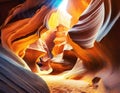 Abstract wide angle view of amazing sandstone formations in famous Antelope Canyon