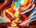 Abstract wide angle view of amazing sandstone formations in famous Antelope Canyon