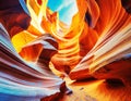 Abstract wide angle view of amazing sandstone formations in famous Antelope Canyon