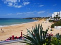 Beautiful, wide sandy beach on the Atlantic Ocean at low tide, Armacao de Pera, Silves, Algarve, Portugal