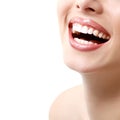 Beautiful wide smile of young fresh woman with great healthy whi