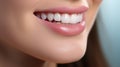 Beautiful wide smile of young fresh woman with great healthy white teeth whitening. Close up Dental image symbolizes oral care