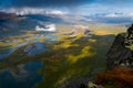 Beautiful, wild arctic valley viewed from mountain top in epic early morning light. Remote Rapa river valley from the Royalty Free Stock Photo