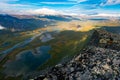 Beautiful, wild arctic valley viewed from mountain top in epic early morning light. Remote Rapa river valley from the Royalty Free Stock Photo