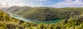 Beautiful wild landscape in Croatia, turquoise river and blue sky