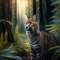 Beautiful wild lynx in the forest. Wildlife scene from nature. Generative AI Royalty Free Stock Photo
