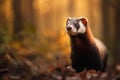 Cute little ferret in the forest.