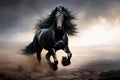 beautiful wild shiny black stallion horse Royalty Free Stock Photo
