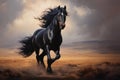 beautiful wild shiny black stallion horse Royalty Free Stock Photo