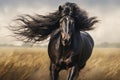 beautiful wild shiny black stallion horse Royalty Free Stock Photo