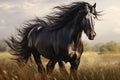 beautiful wild shiny black stallion horse Royalty Free Stock Photo