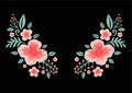 Beautiful wildflowers embroidery design for neckline. Stock Vector.