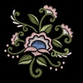 Beautiful wildflowers embroidery design for neckline. Stock Vector. Royalty Free Stock Photo