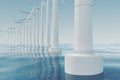 Beautiful the wind turbines in sea, ocean. Clean energy, wind energy, ecological concept. 3d rendering Royalty Free Stock Photo