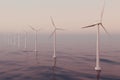 Beautiful the wind turbines in sea, ocean. Clean energy, wind energy, ecological concept. 3d rendering Royalty Free Stock Photo