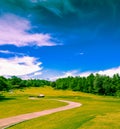 Beautiful Winding road Mountain Golf Course and Blue Sky Royalty Free Stock Photo