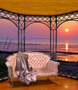 Beautiful window pergola view sunset and chaise lounge