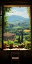 Beautiful Window View In Tuscany: Organic Italian Landscapes And Glacier Landscape