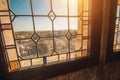 Beautiful windows with stained glass windows in the interior of the Papal Palace