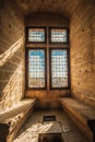 Beautiful windows with stained glass windows in the interior of the Papal Palace