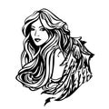 Beautiful winged angel woman vector portrait