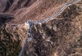 Beautiful winter aerial drone view of Great Wall of China Mutianyu section near Bejing Royalty Free Stock Photo