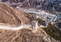 Beautiful winter aerial drone view of Great Wall of China Mutianyu section near Bejing Royalty Free Stock Photo