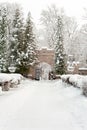 Gates of royal palace in Sigulda covered with winter snow Royalty Free Stock Photo