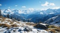 Beautiful winter alpine landscape with snow covered mountains and blue sky