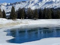 Beautiful winter atmosphere on storage lake Valos or reservoir lake Valos (Speichersee Valos)