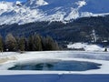 Beautiful winter atmosphere on storage lake Valos or reservoir lake Valos (Speichersee Valos)