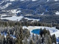 Beautiful winter atmosphere on storage lake Valos or reservoir lake Valos (Speichersee Valos)