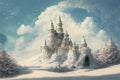 beautiful winter castle, fairytale castle, ai generated image