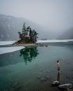 Beautiful winter day at the Eibsee near grainau at the mountain zugspitze,