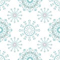 Beautiful winter design with teal and silver stylised snowflakes. Seamless vector pattern on white background. For Royalty Free Stock Photo