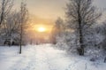 Beautiful winter evening Christmas landscape.