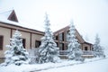 Beautiful winter forest and snow-covered house. Royalty Free Stock Photo