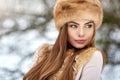 Beautiful winter girl portrait. Copy space. Close up Royalty Free Stock Photo