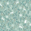 Beautiful winter greenery and deer seamless pattern - hand drawn and detailed, great for christmas textiles, banners, wrappers,