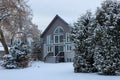 Beautiful winter house. Snow, forest, Christmas weather Royalty Free Stock Photo