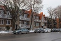 Beautiful houses in city of Montreal. Winter time. Christmas Royalty Free Stock Photo