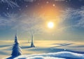 Illustration of a Cozy Winter Wonderland: Snow-Covered Trees Bathed in a Warm Atmosphere Royalty Free Stock Photo