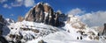 Beautiful winter landscape in the Cortina d`Ampezzo Dolomites. Tofana di Rozes mountain group. Veneto, Italy Royalty Free Stock Photo