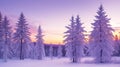 beautiful winter landscape with forest, trees and sunrise. Royalty Free Stock Photo