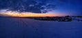 Sunset - Panorama photo..Beautiful winter landscape. Highland - Czech Republic
