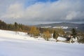 Beautiful winter landscape. Highland - Czech Republic. Landscape with field and forest.