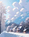 Beautiful winter landscape with houses