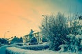 Beautiful winter landscape with houses covered with snow Royalty Free Stock Photo